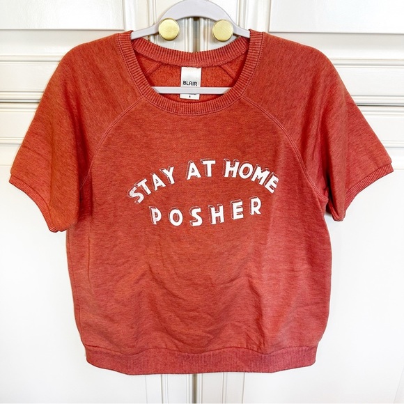 Oscilatey Stay Home Posher Graphic Print Short Sleeve Sweatshirt Womens Oversize - Picture 1 of 8